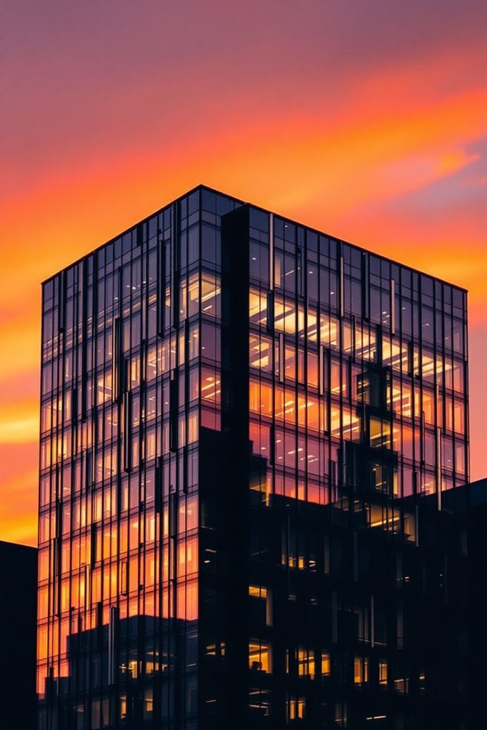 Escritório moderno ao pôr do sol